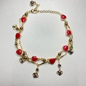 14k Gold Filled Red Heart Adjustable Anklet